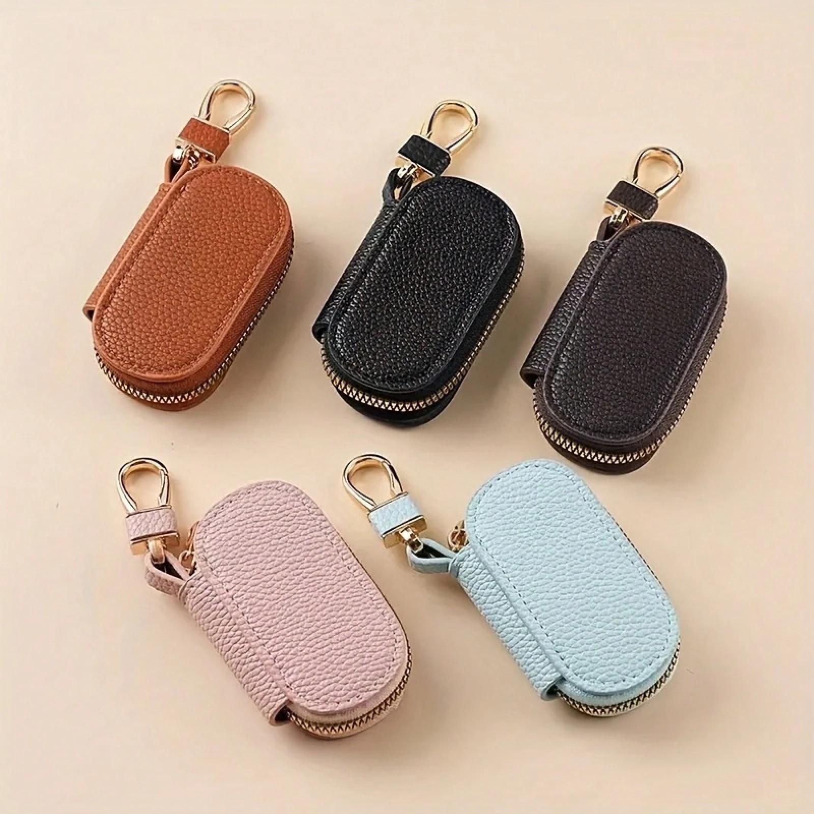 Women's Lychee Pattern Key Bag, Solid Color Design, Universal Fit, Large Capacity Storage, Ideal for Daily Use & Organizing Keys