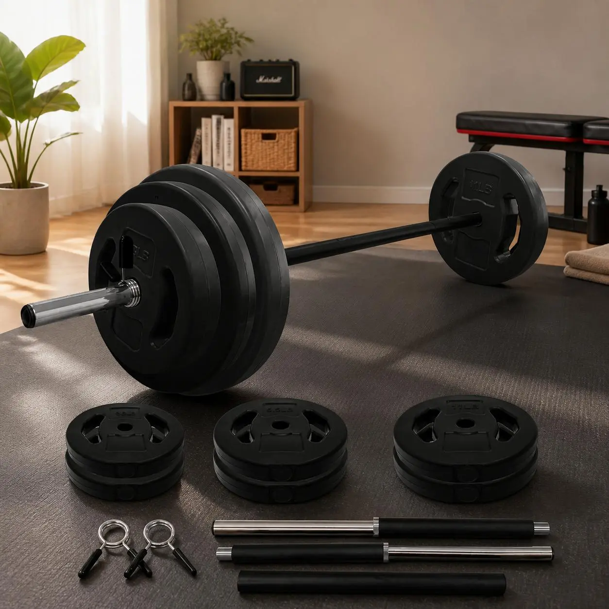 Garvee 40LB Adjustable Barbell Weight Set with 51" Bar & PU-Coated Plates – Compact Home Gym Strength Training Equipment for Men and Women – Multi-Color