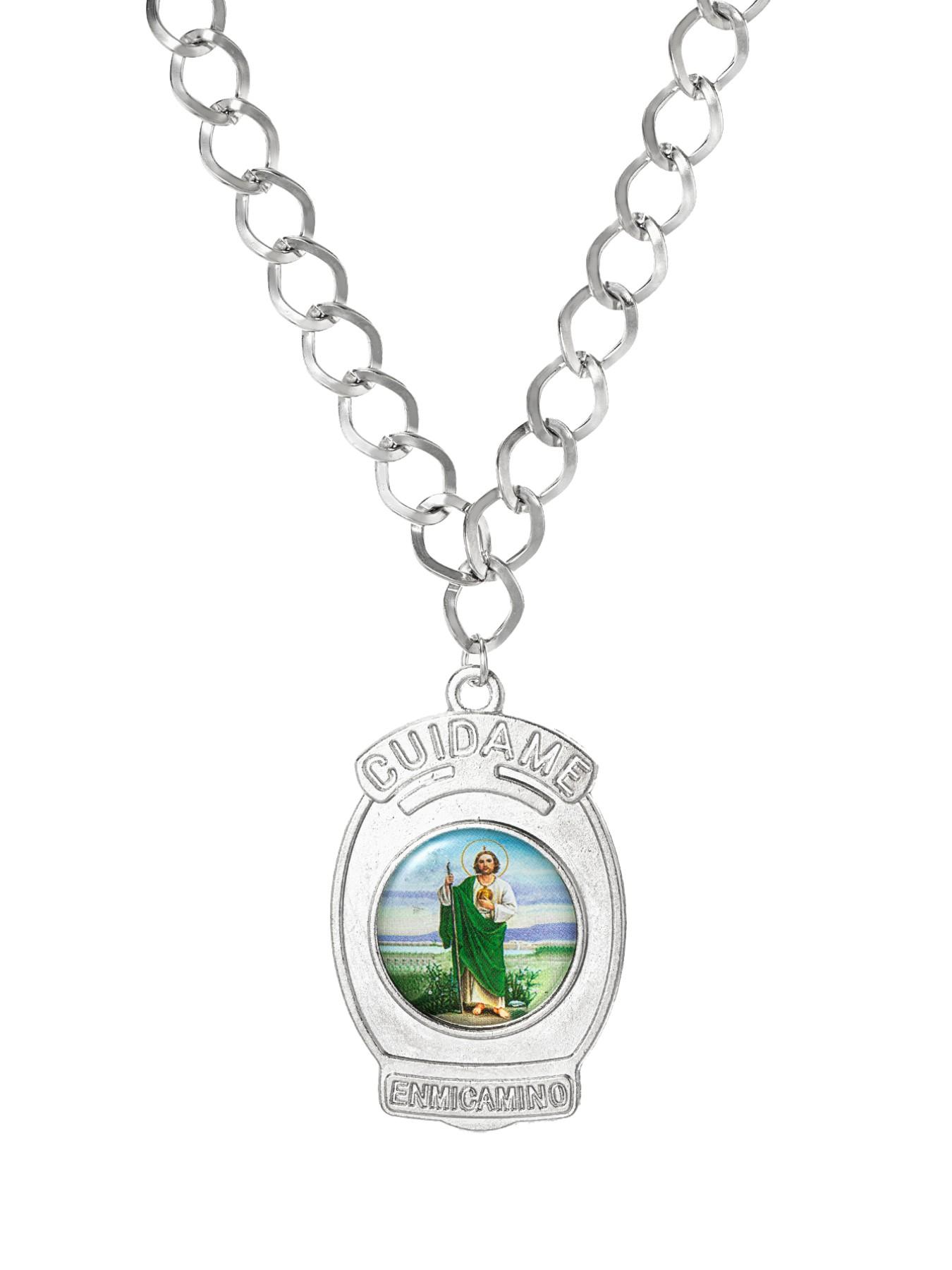 Mexican Guadalupe Virgin Mary Pendant Necklace, Silver Color Enamel Rhinestone Hollow Out Tag, Vintage Wax Rope Religious Jewelry
