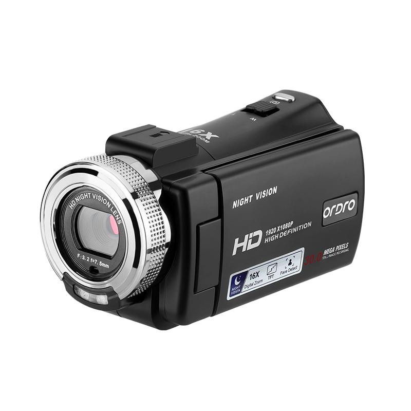 ORDRO HDV-V12 1080P HD Video Camera Camcorder with 16x Zoom, Infrared Night Vision Recording, Audio, Remote Control, 16G Memory Card, 2 Batteries for Hiking & Light Outdoor Use