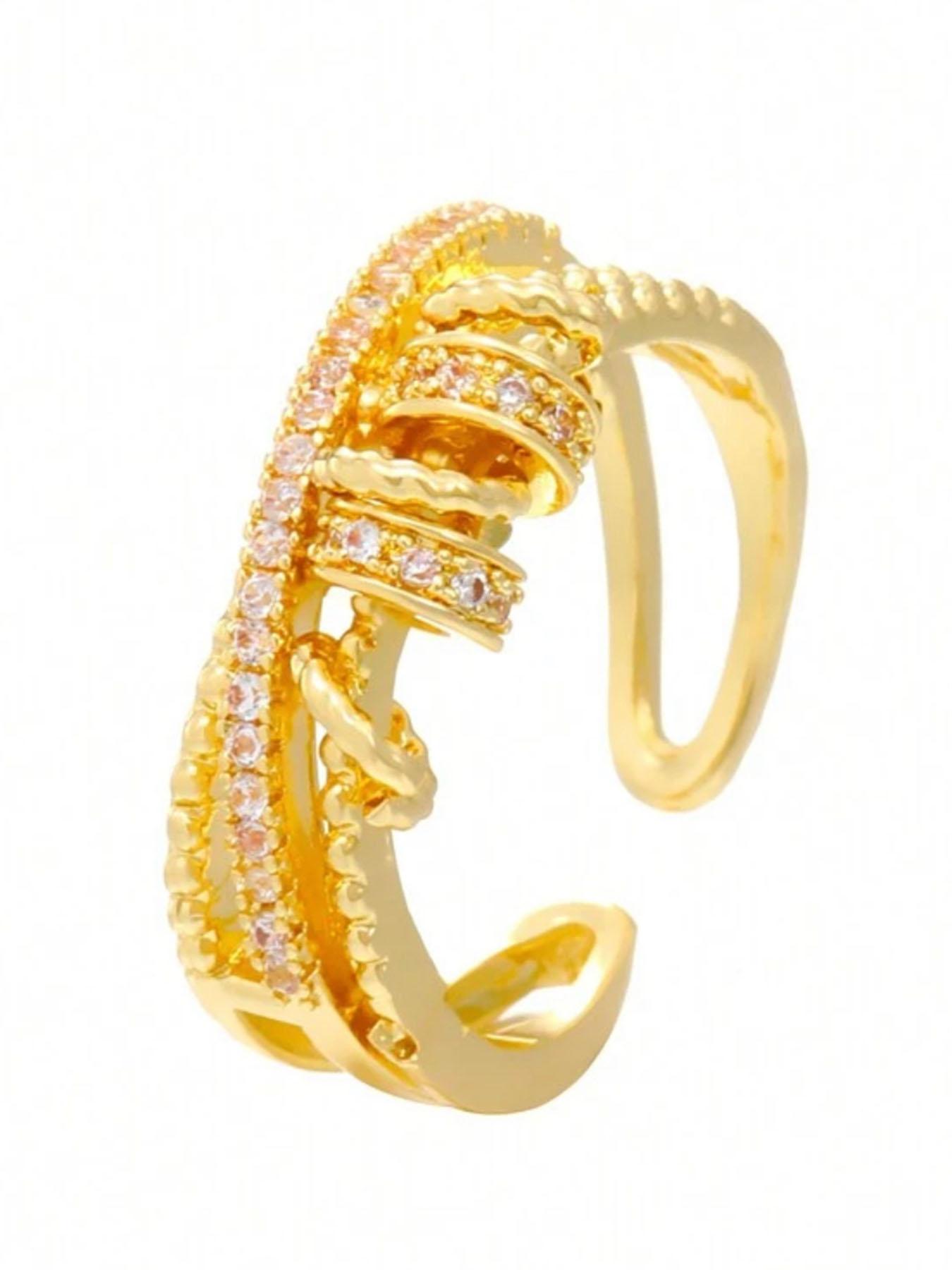 Multi-layer Rotating Cross Design Ring, Rhinestone Inlay Adjustable Anxiety Relief Fidget Spinner Ring, Fashion Jewelry Accessories for Women