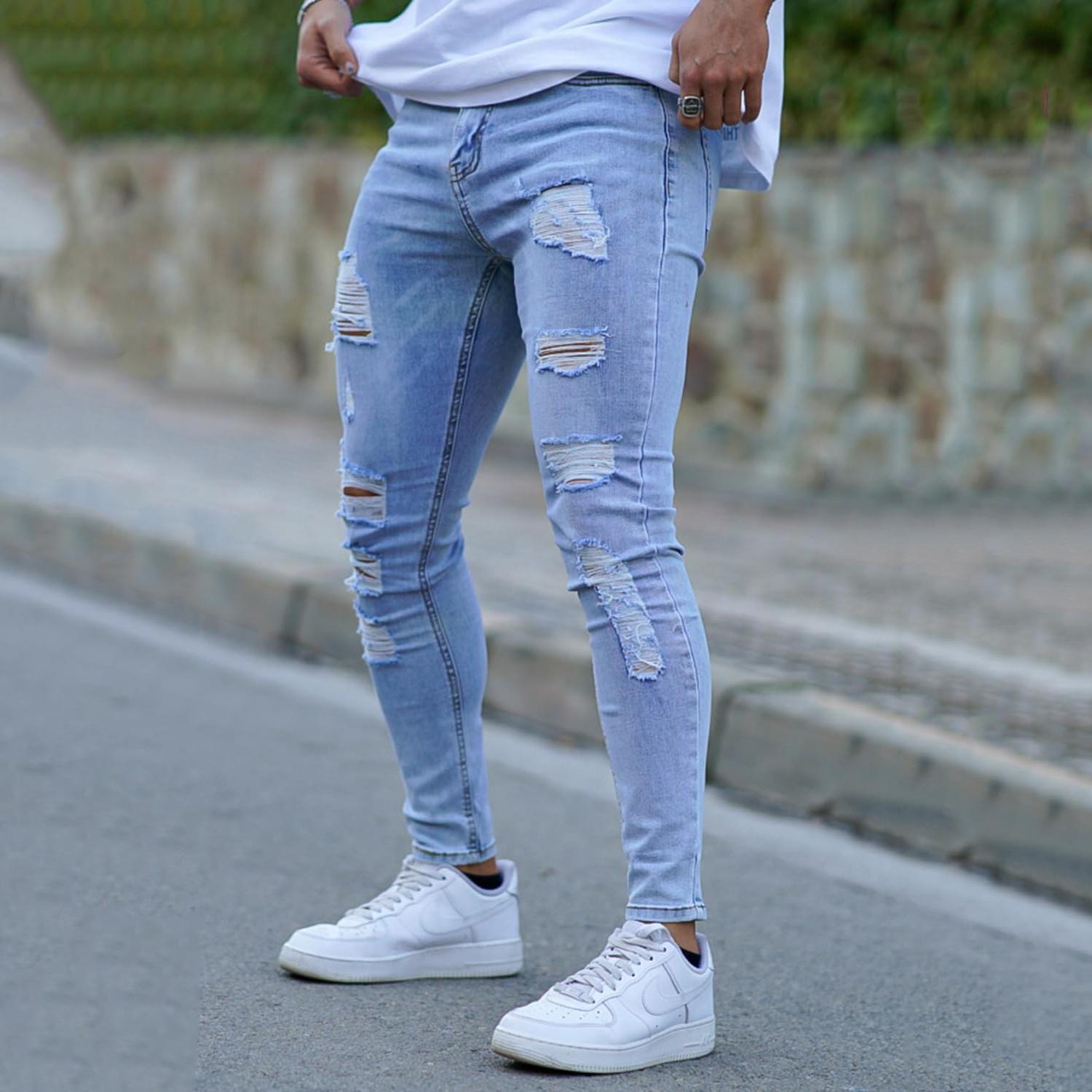 GINGTTO Men's Ripped Stretch Jeans Slim Fit Distressed Skinny Denim Pants Fashion Comfort Tapered Leg