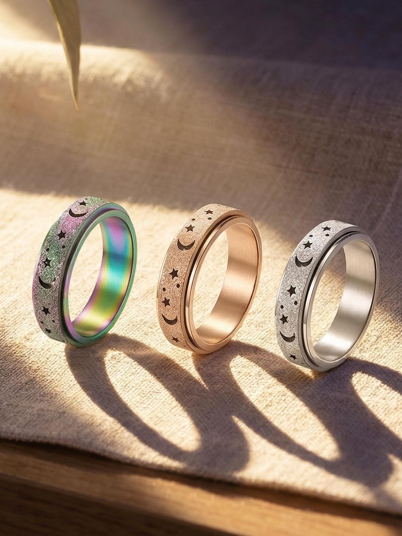 Xun Frosted Hollowed Unisex Stress Relief Anxiety Ring /6mm Stainless Steel Spinning Ring, A Great Stress Relief Item for Both Men and Women, Frosted Shiny Surface # Jewelry/Stainless Steel/Couples/Festivals/Parties/Ideal Gift