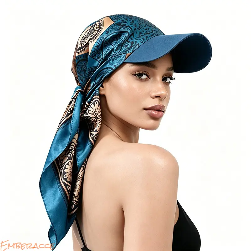 Female Korean Style Satin Fabric Triangle Visor - Adjustable Butterfly Print Sun Protection Brimmed Bandana, Outdoor Windproof Head Wrap Turban
