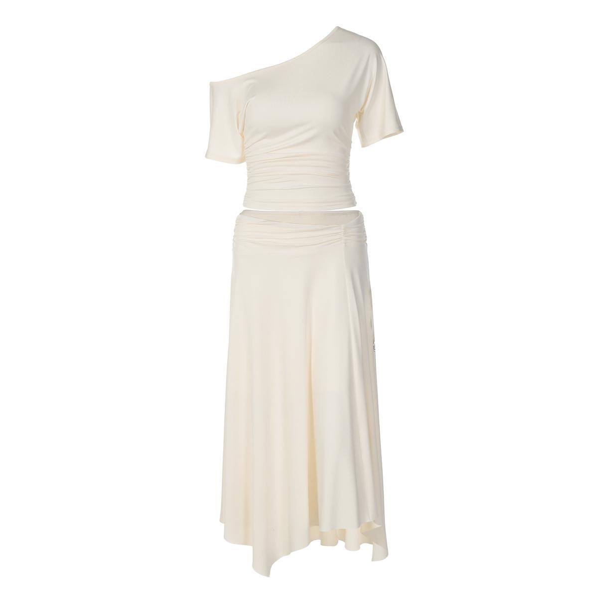 Women's Two-piece Set, Clothes, Solid Color One Shoulder Ruched Short Sleeve T-shirt Top & Bodycon Irregular Hem Long Skirt, Sexy Strapless Backless Tees Crop Top with Ruffles Skirts, Ladies Party Club Date Daily Casual Summer Outfits