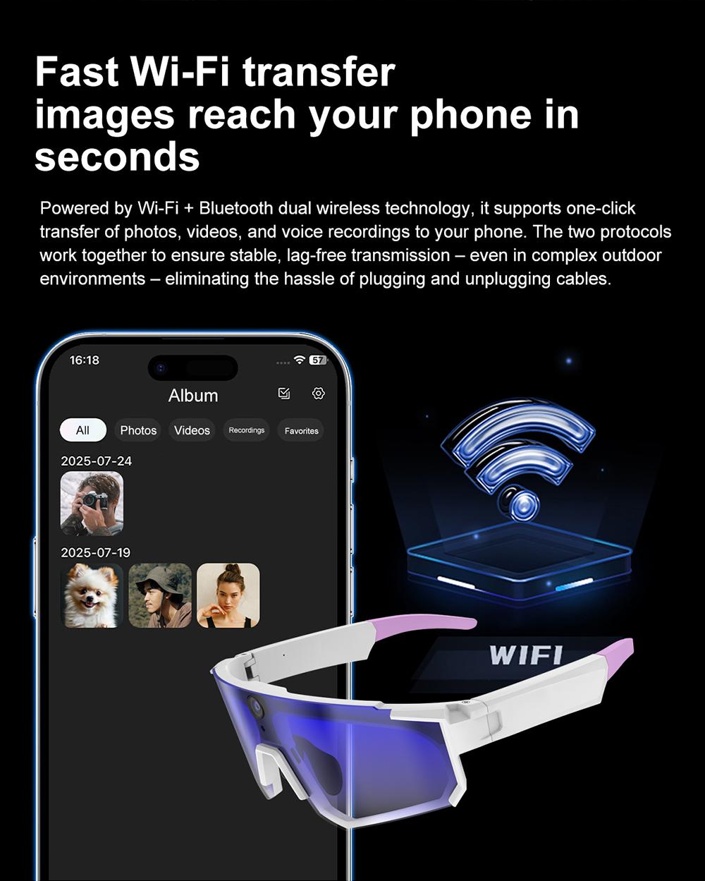 Multifunctional video camera smart sunglasses, Sunglasses with camera, 8MP lens for first-person perspective shooting, one-click recording, AI voice interaction translation and recognition, Bluetooth calling 290mAh large capacity battery