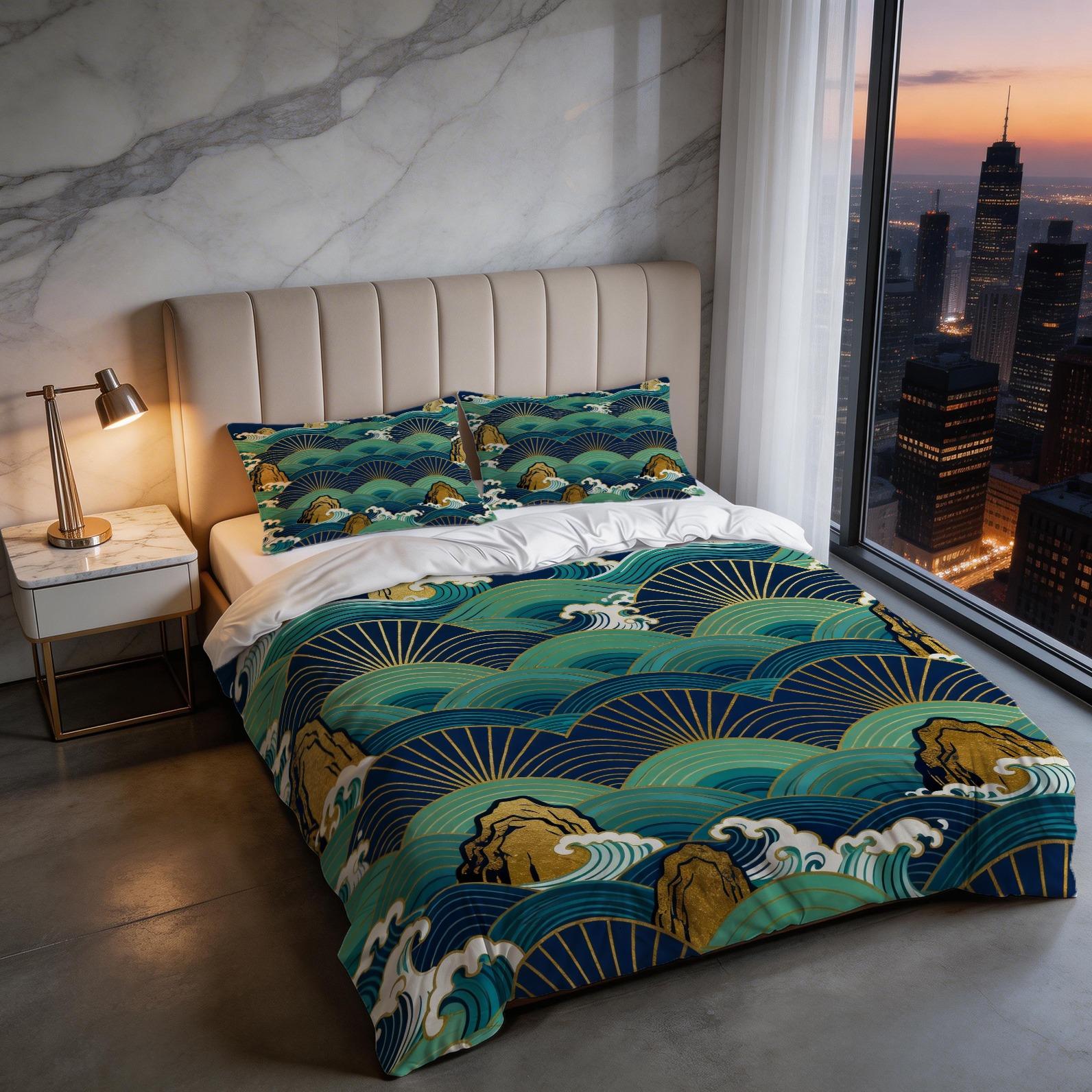 2/3 Piece Wave Sun Duvet Cover Set, HD Digital Printed Comforter Cover, Soft Breathable Bedding Set for Guest Room Bedroom Decor (No Insert)