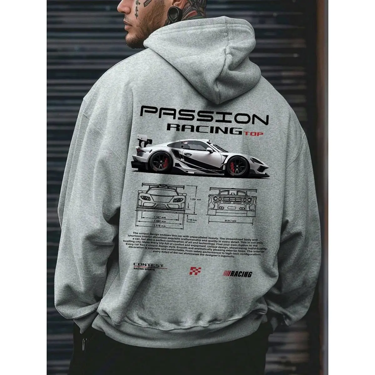 Manfinity Dauomo Men's Printed Hoodie, Car Enthusiast Gift, Car Themed Hoodie, For Fall, Long Sleeve Top