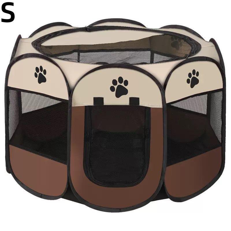 Small Dog Octagonal Fence, Coffee Color Foldable Pet Tent, Portable Outdoor Shelter, Durable Design, Easy Assembly, Perfect for Small Dogs