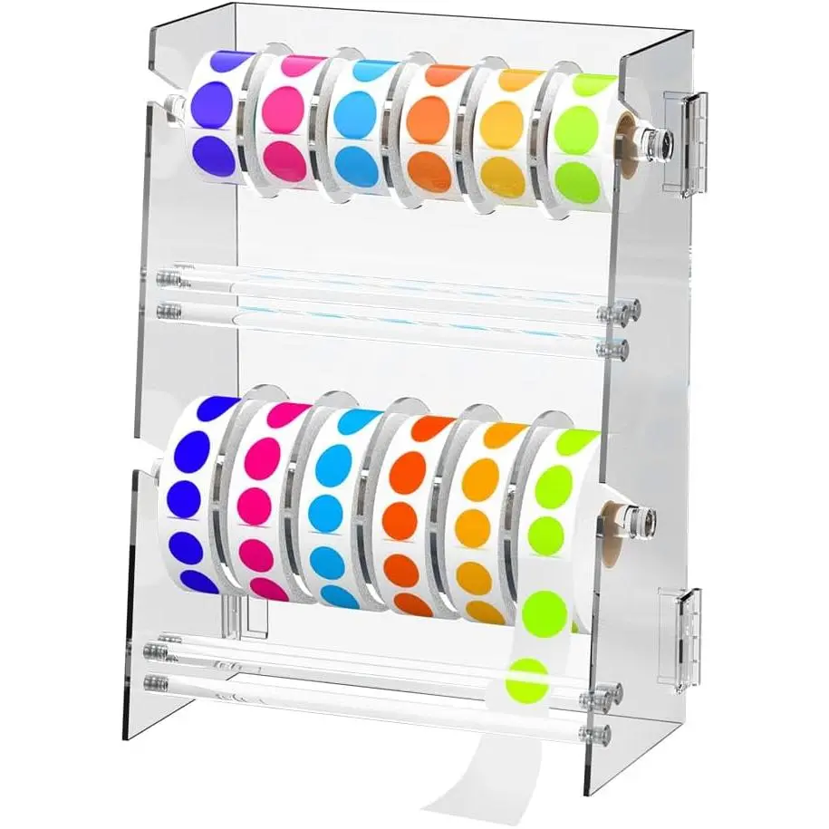Label Dispenser 12 Disks  Sticker Dispenser Label Roll Holder(Clear) | Multi-Use Adjustable Double-Layer Sticker Holder Organizer,  Desktop Sticker Stand Label Holders for  Office
