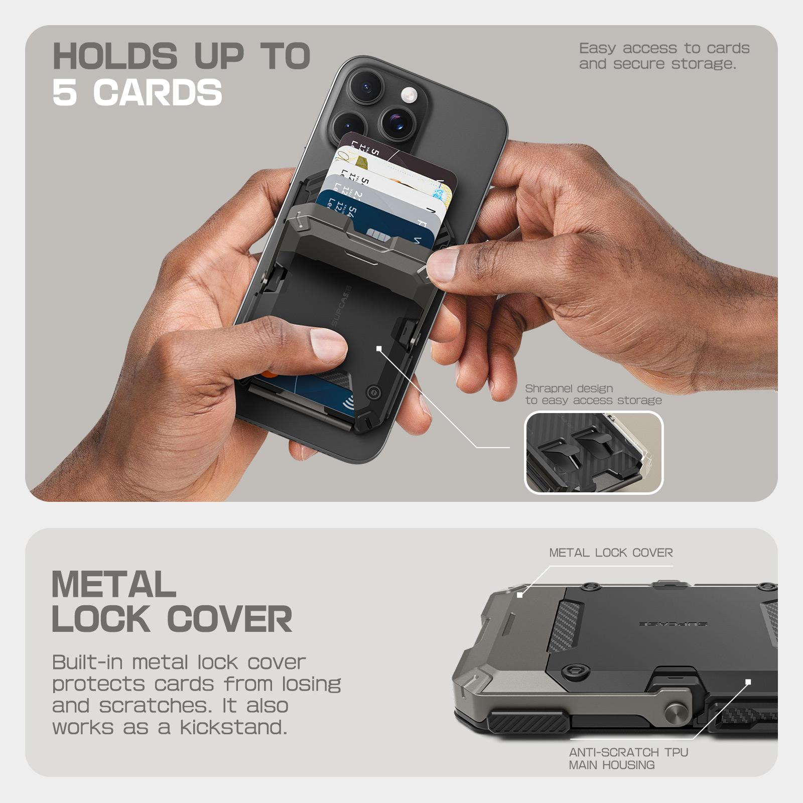 SUPCASE Magnetic Wallet with Stand Compatible with MagSafe, Hold 5 Cards,Adjustable Stand,RFID Blocking,Tripod Phone Stand Magnetic Credit Card Holder for iPhone 16/15/14/13/12 Series, Black Smartphone Travel Gadgets, FathersDayGift