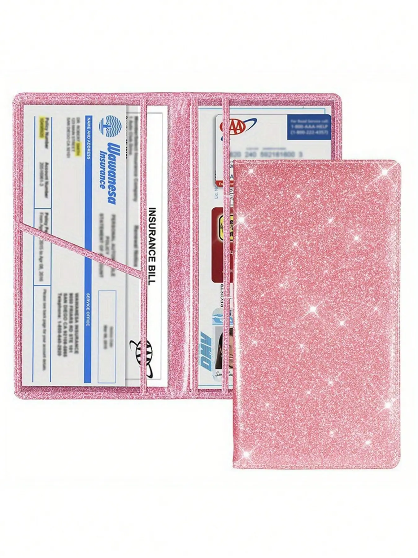 Women's Shiny Sequin Passport Holder, Synthetic Leather Bi-Fold Travel Document Case, Zip Pocket, ID Window, Card Slots, Phone & Cash Compartment