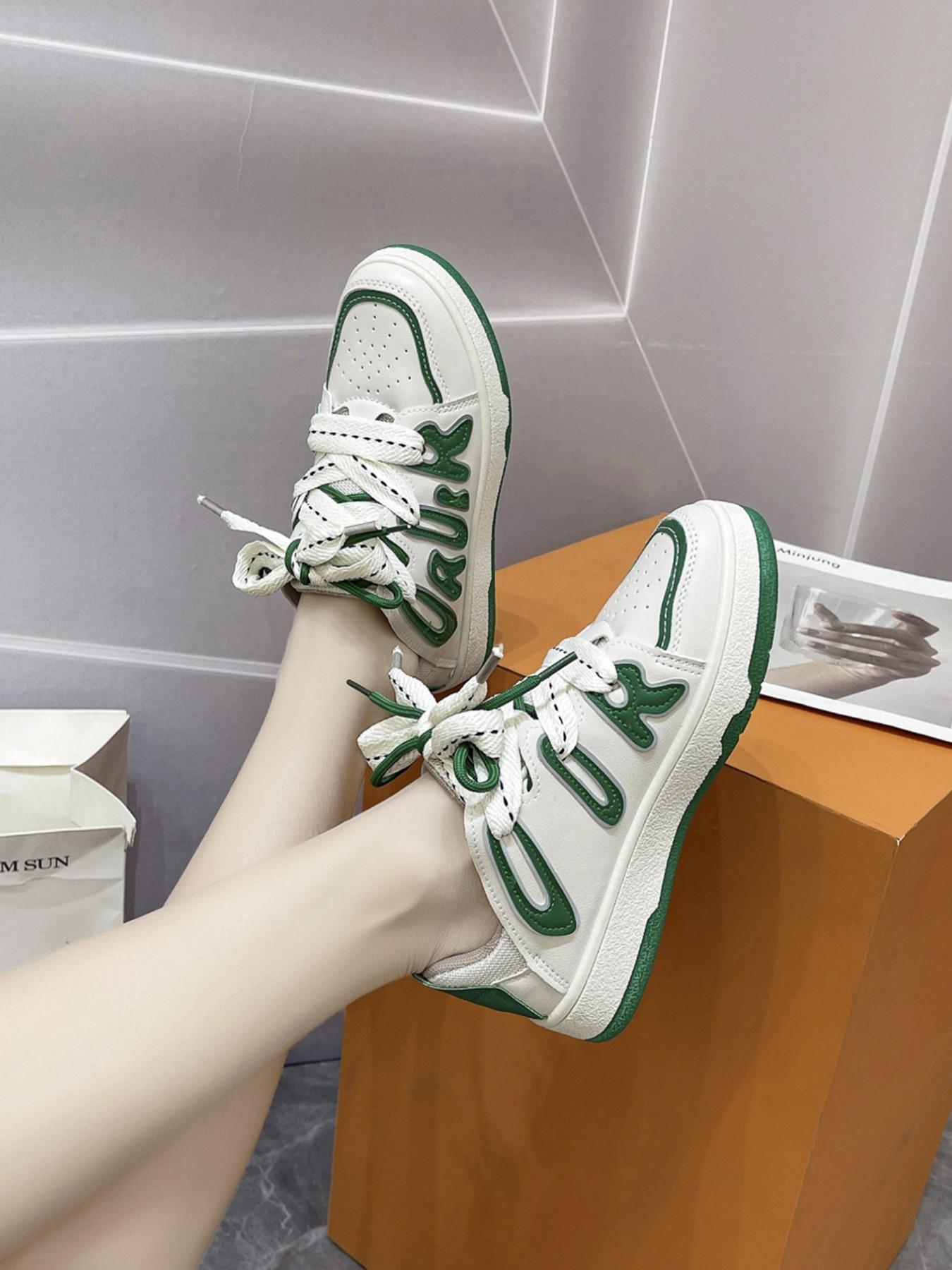 Cool Letter Colorblock Thick Sole Sneakers for Women, Unique Design Casual Sports Shoes, Anti-Slip Durable Student Shoes, Streetwear Retro Trainers