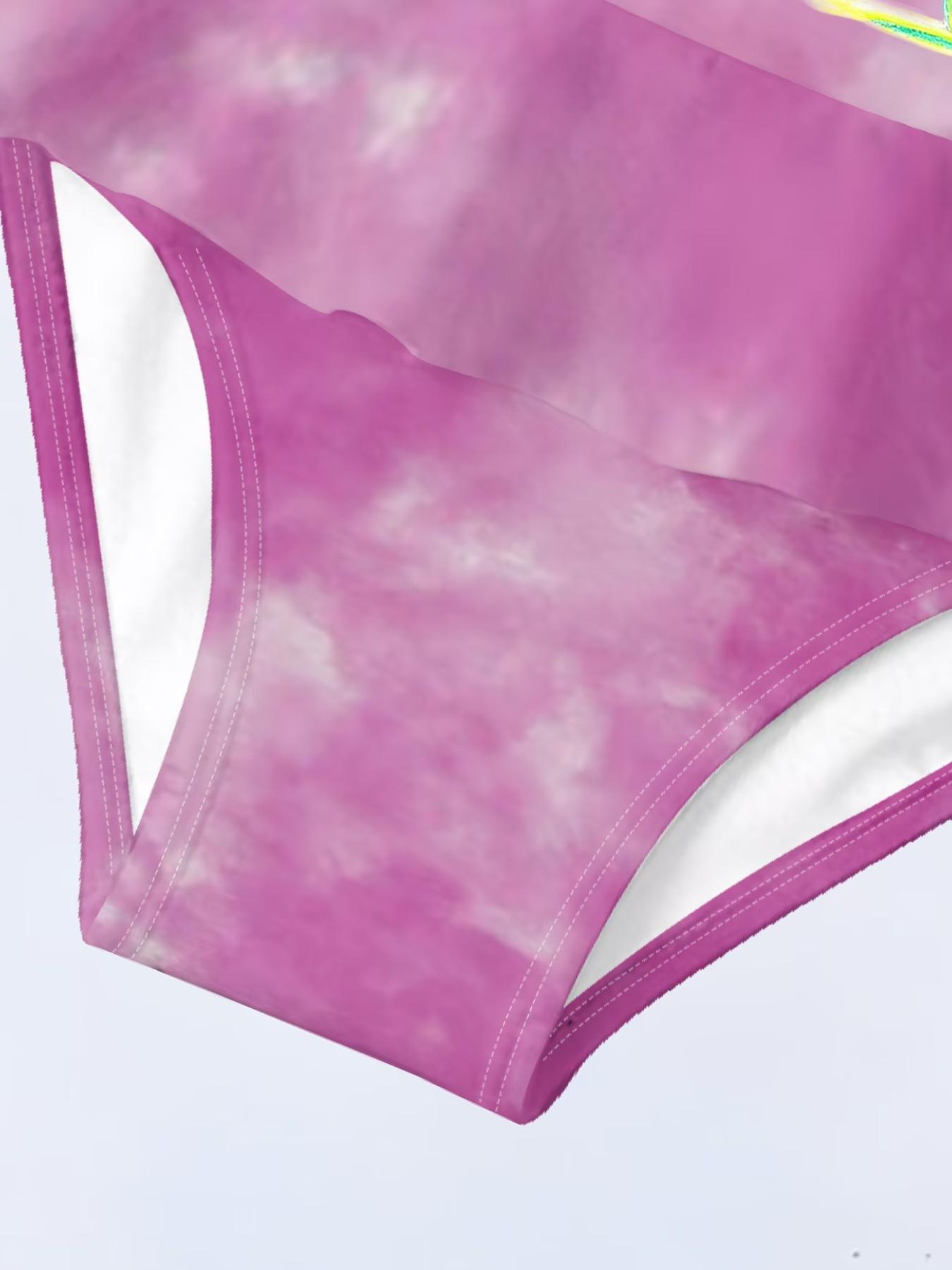 Fun 67 Print Girls' Jumpsuit Swimsuit, Cute Cartoon Print, Ruffle Quick-Dry Kids Swimwear, Fashion Swimsuit, Beach Party