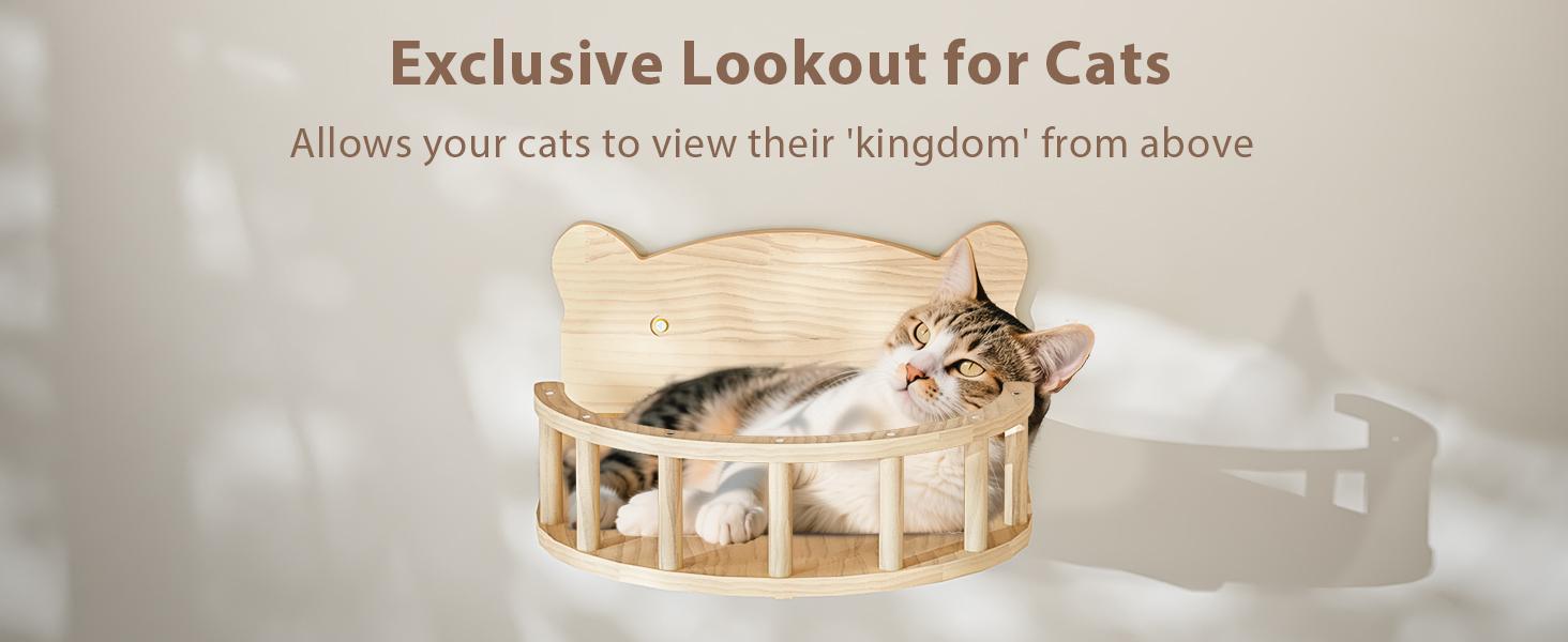 PUKAMI Cat Wall Shelves, Wooden Feline Furniture, 9 Pcs Set Wall Mounted Cat Shelves with Bed, House, Steps, Bridge Ladder and Scratching Post for Indoor Climbing, Sleeping, Playing