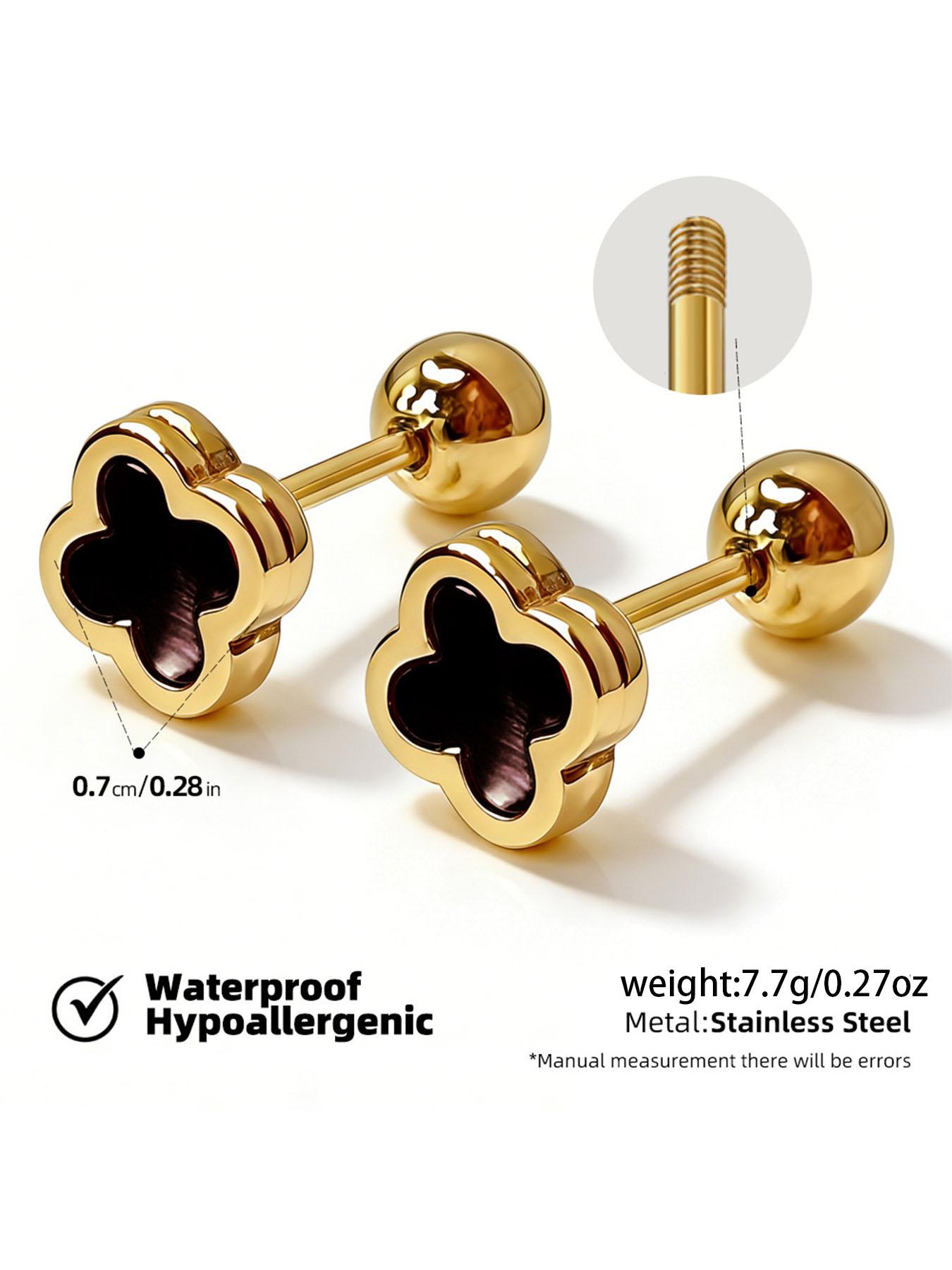 18k Gold Plated Stainless Steel Earrings for Women, Simple Flower Design, Hypoallergenic and Waterproof, Daily Wear Screw-On Studs