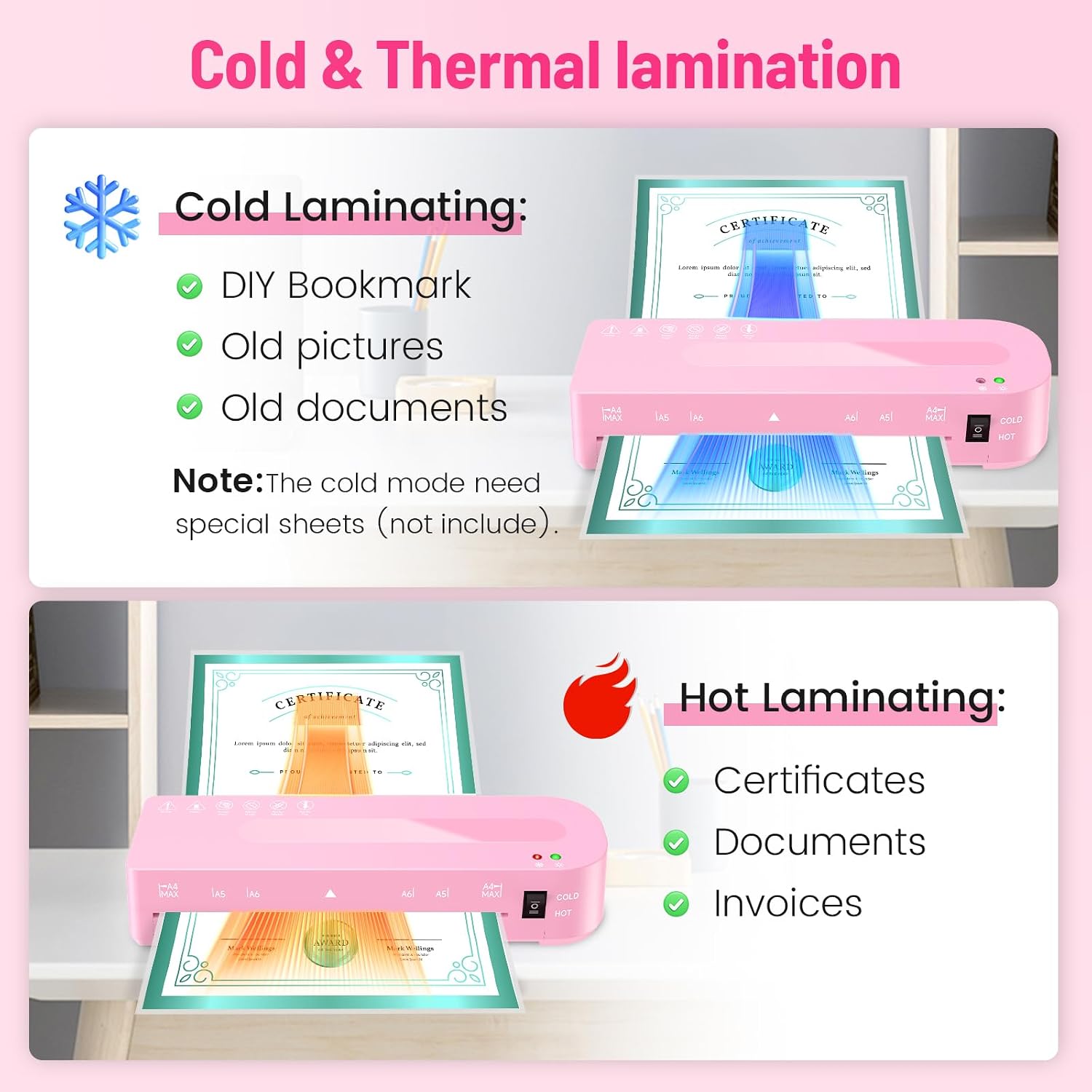 Laminator Machine with 20 Laminating Sheets, A4 Laminators Hot & Cold withTrimmer, 9 Inch Laminating Machine for Office, School, Business and Laminator Machine with 20 Laminating Sheets, A4 Laminators Hot & Cold withTrimmer, 9 Inch Laminating Machine for Office, School, Business and