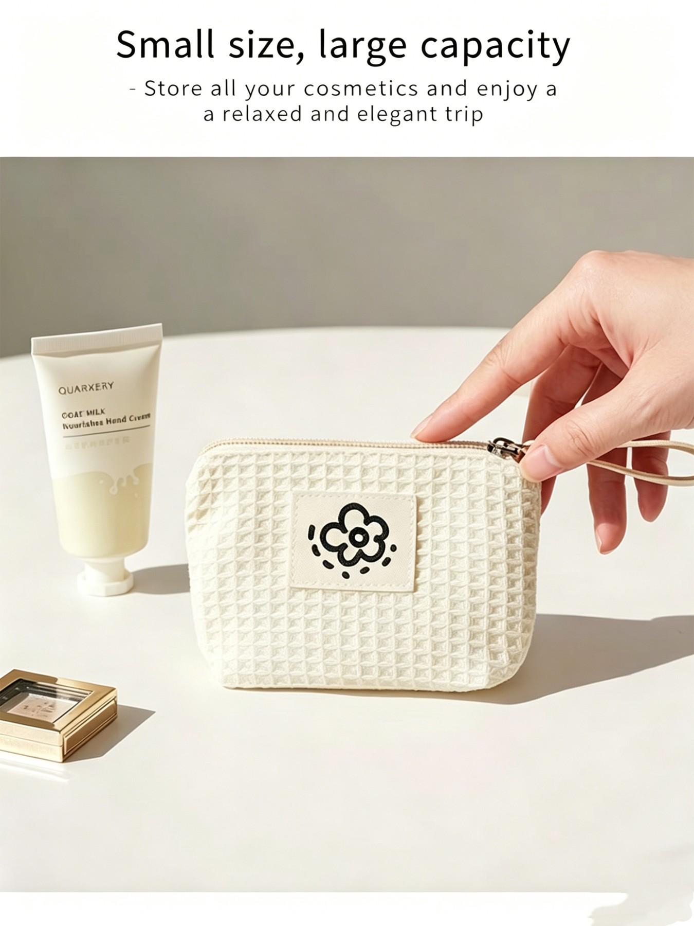 Cute Sunflower Weave Mini Zipper Pouch, Floral Patch Small Cosmetic Bag, Makeup Bags, Portable Coin Purse for Lipstick, Cards & Keys, Soft Cotton Travel Organizer, Travel Essentials Makeup Pouch
