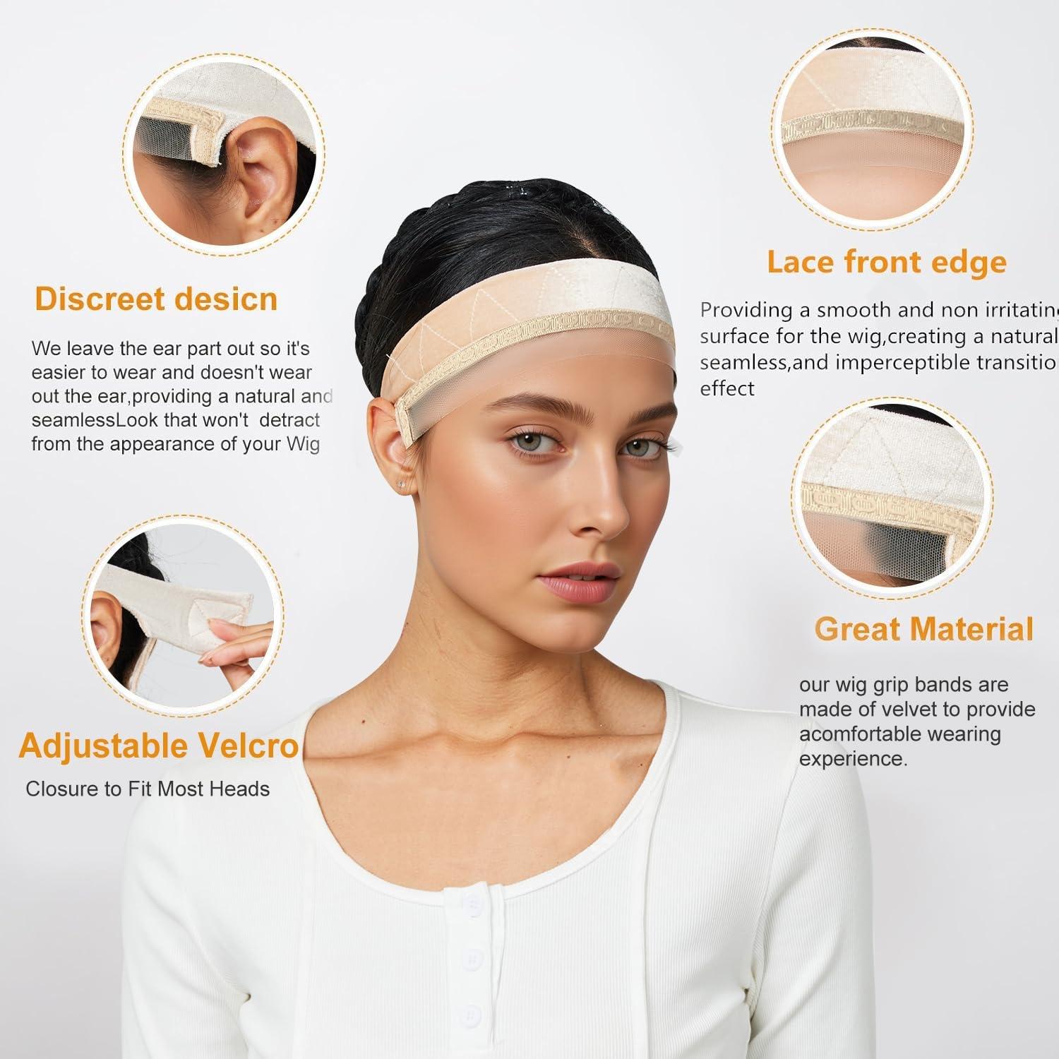 Breathable Frontal Wig Band Adjustable Elastic Wig Strap Non-Irritating with Anti-Slip Silicone Strip Natural Hair Edge ()