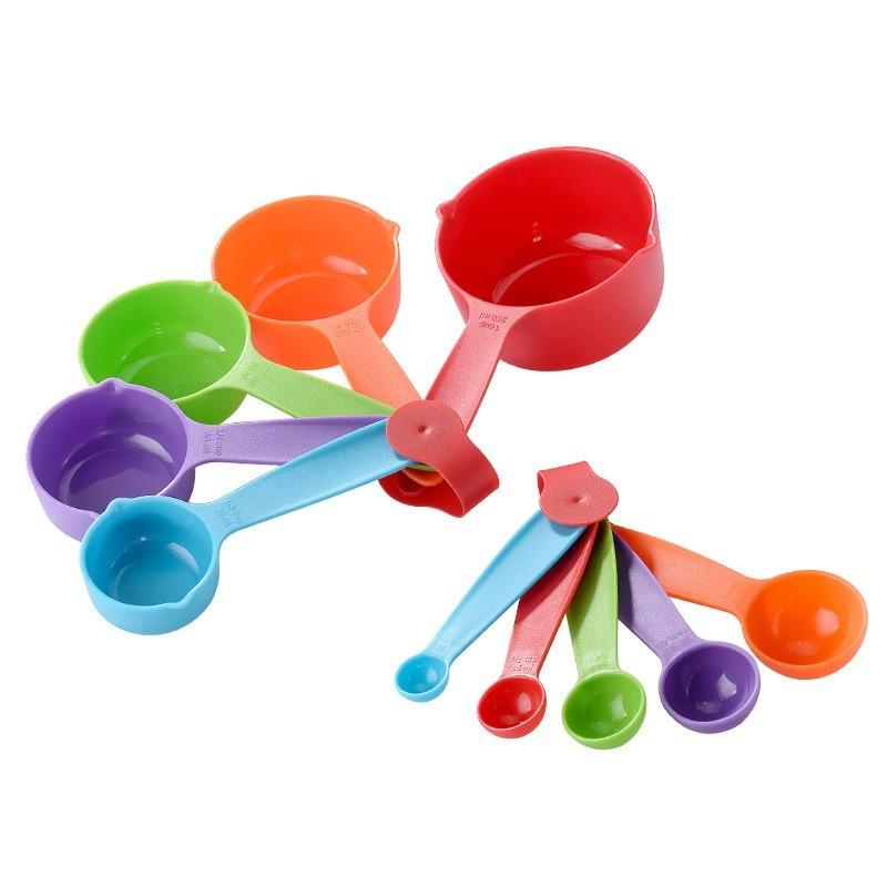 10 Piece Colorful Measuring Cups Set, Plastic Kitchen Tools for Baking and Cooking, Precise Home Measurement Kit, Return-To-School Essentials