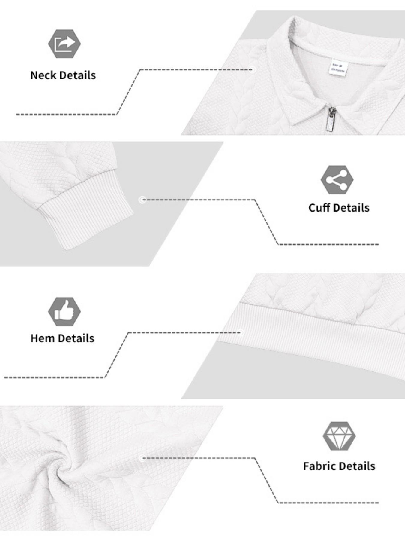 Men's Cable Knit Quarter Zip Polo Sweatshirt, Leather Label Long Sleeve, Casual Pullover, Soft Knit Jumper for Business Casual