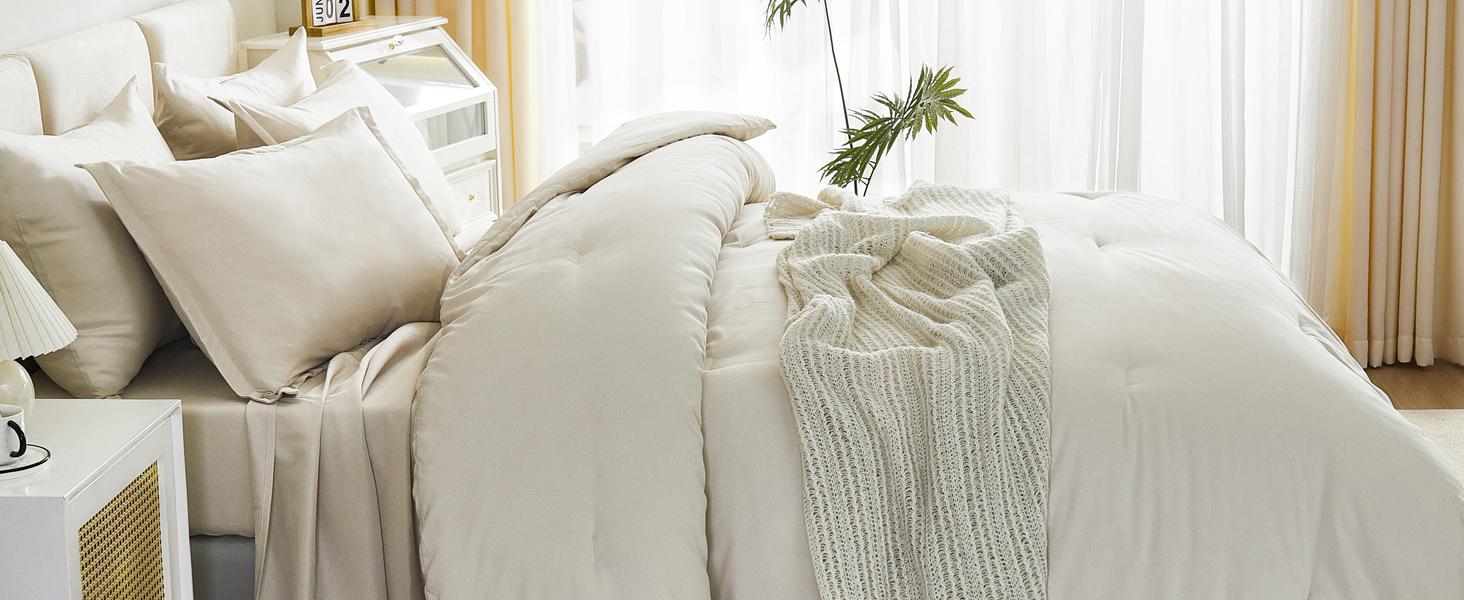 Litanika 7-Piece Comforter Set Ultra Soft Bedding with Sheets & Pillowcases All-Season Full Matching Set for Bedroom Makeover Hotel Style Bedding Flat Weave Solid Color Design