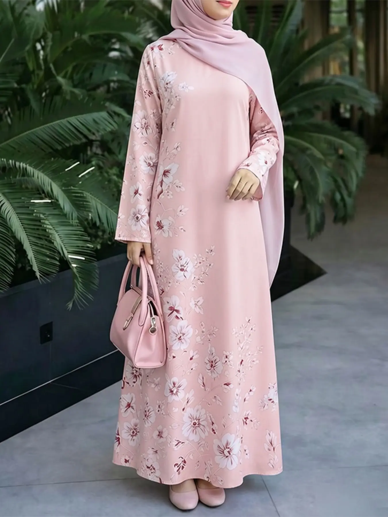 Women's Casual Fashion Dress, Floral Round Neck Long Sleeve Long Print Dress, Loose-Fitting H-Type, Ideal for Daily Wear