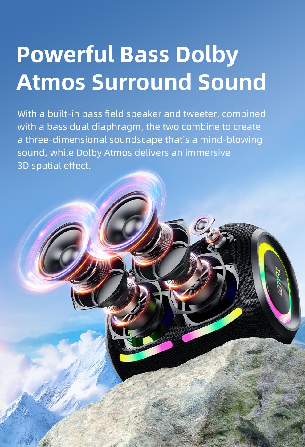 120W【ZEALOT】24000mAh/LIMITED/OFFERS Portable Speaker Bluetooth Speaker Party Speaker Waterproof IPX6 RGB Lights Power Bank TWS supports TWS pairing/USB/TF/AUX/BT smartphones. Ideal choice for family/car/Pool Party/BBQ/camping/gift giving tiktokshopspringg