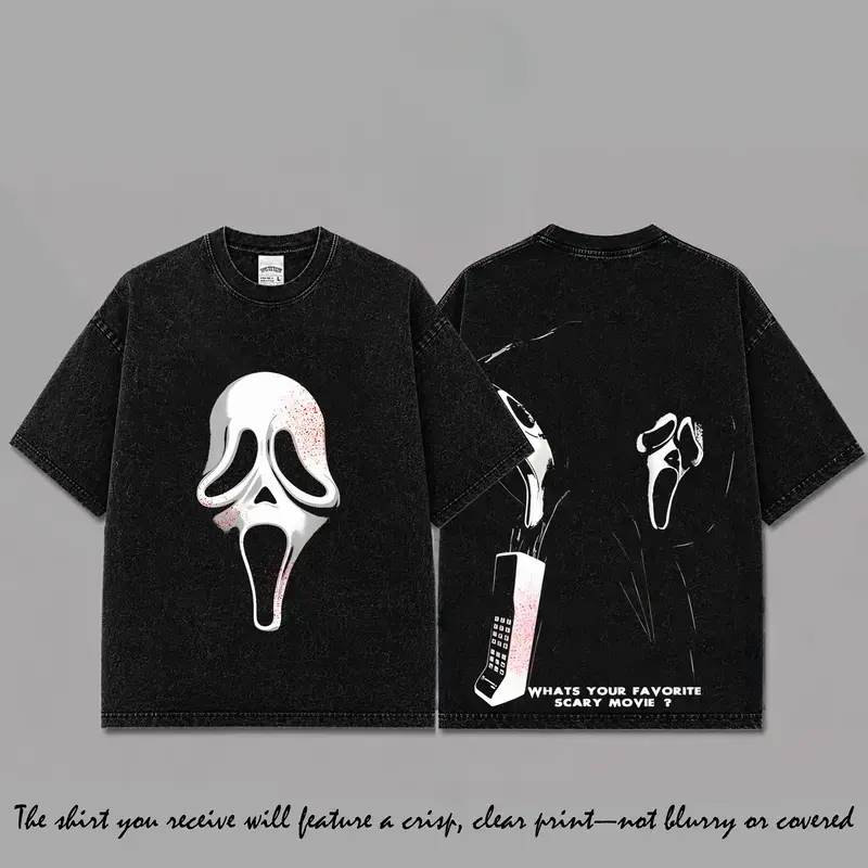 Ghostface - Scream Horror Movie Black Wash 100% Cotton T-Shirt, Ghostface Costume, Halloween Costume, Ghostface Outfit, Slasher Shirt, Halloween Horror Movie Shirt, Horror Fan Gift 206
