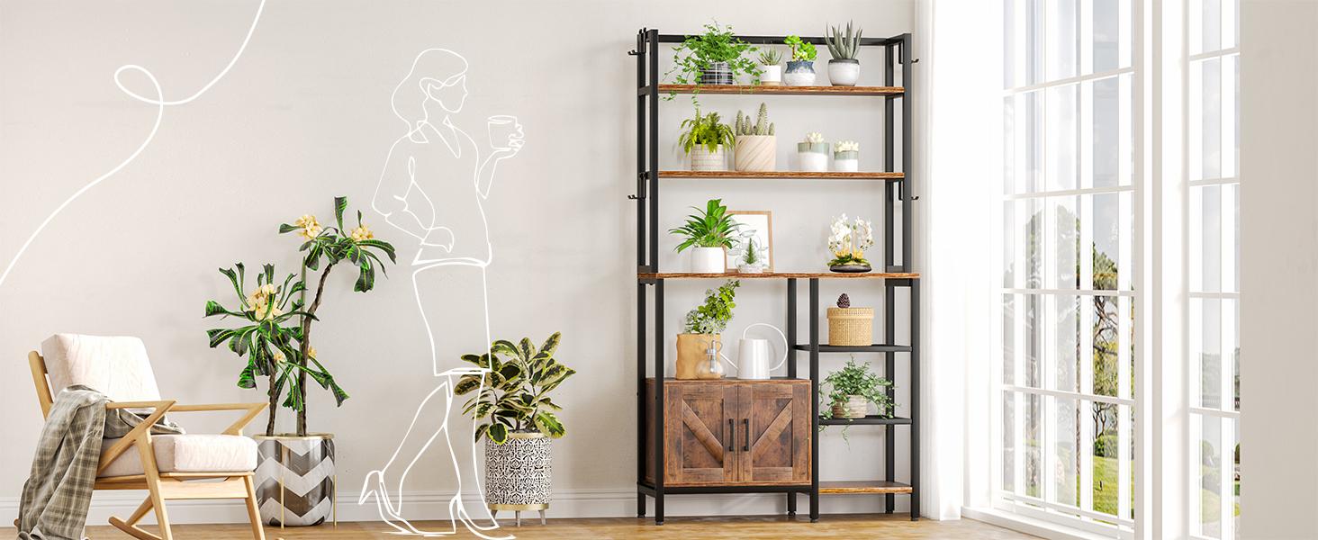 Raybee Furniture Bakers Rack for Kitchen with Power Outlet, 6-Tier Microwave Stand with Storage Cabinet, Farmhouse Kitchen Coffee Bar with Side Hooks, Utility Shelf for Kitchen Raybee Furniture Bakers Rack for Kitchen with Power Outlet, 6-Tier Microwave Stand with Storage Cabinet, Farmhouse Kitchen Coffee Bar with Side Hooks, Utility Shelf for Kitchen