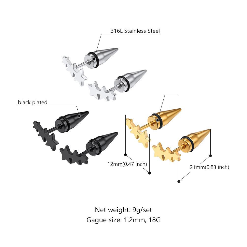 FaithHeart Stainless Steel Earring Goth Gothic Spiked Spike Earrings