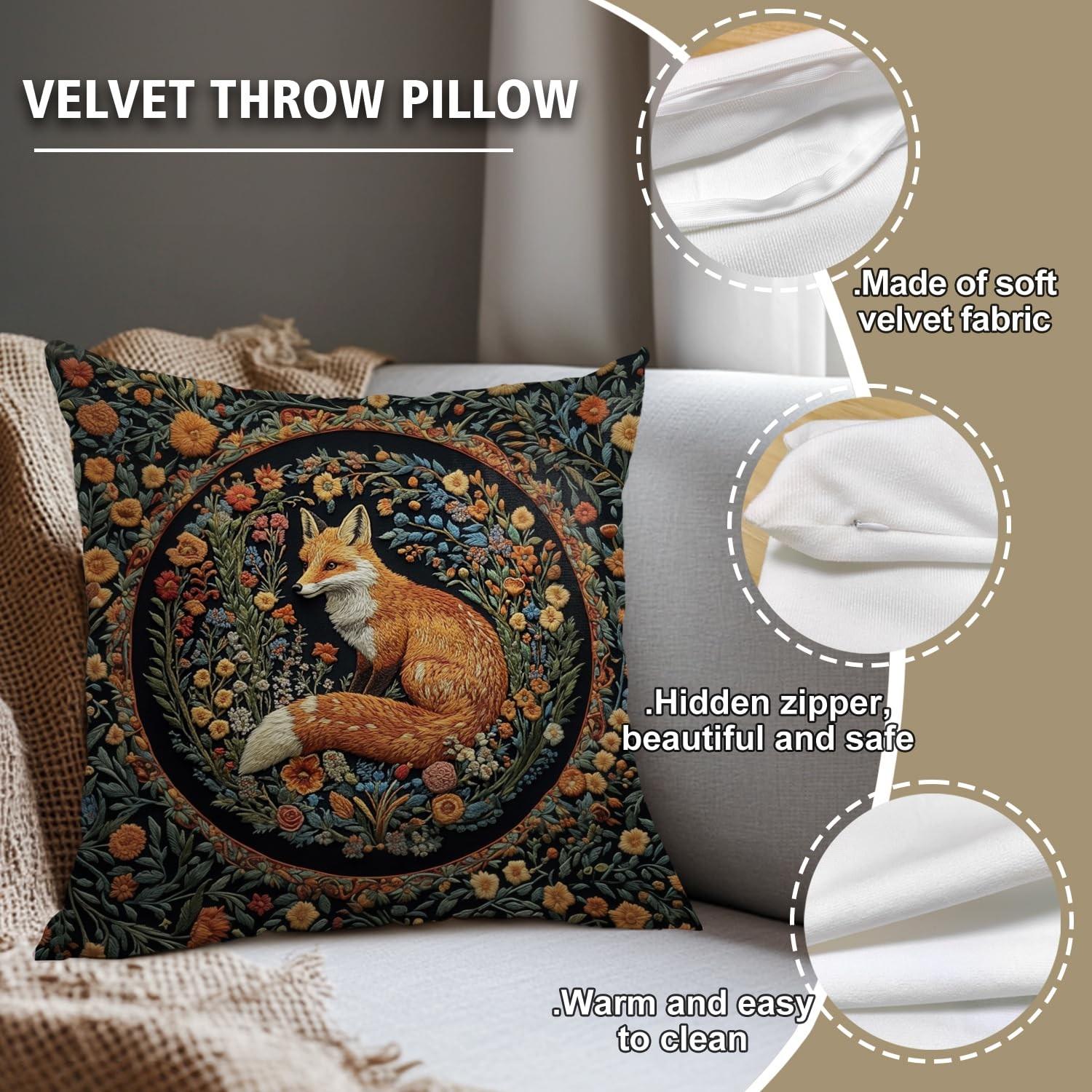 1pc Retro Floral and Fox Decorative Throw Cushion Cover, Zippered closure, Machine washable, Suitable for living room, bedroom, sofa, car decoration, seat cushion cover (only includes the cover, not including the pillow core).
