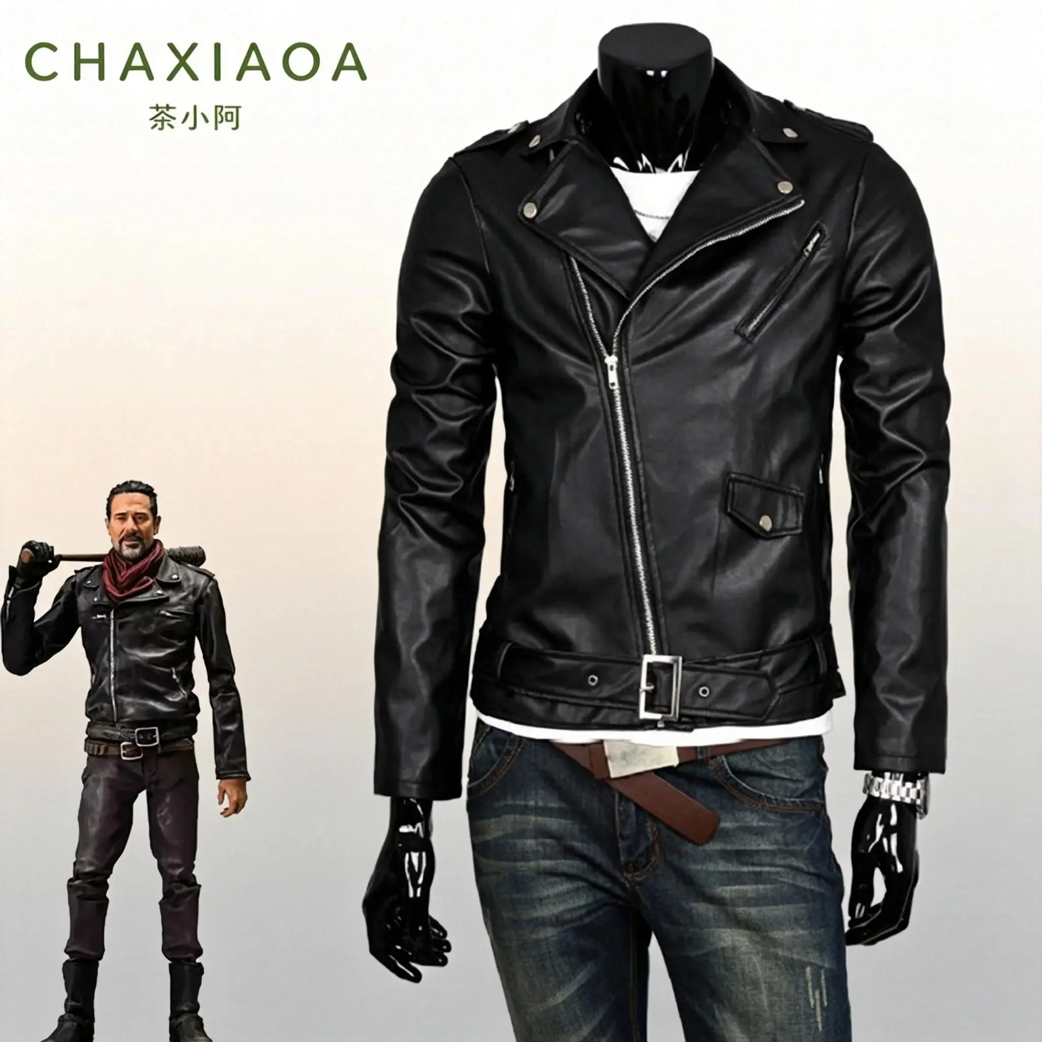2026 Hot Anime Biker Negan Black PU Leather Jacket Dead City Cosplay Costume Motorcycle Coat Women Men Halloween Party Coat