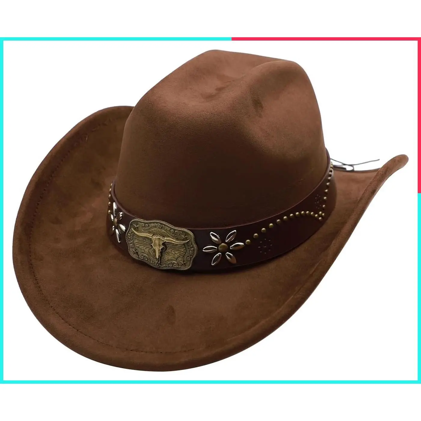 Western Cowboy Hat for Men & Women - Wide Brim Felt Fedora with Buckle Belt