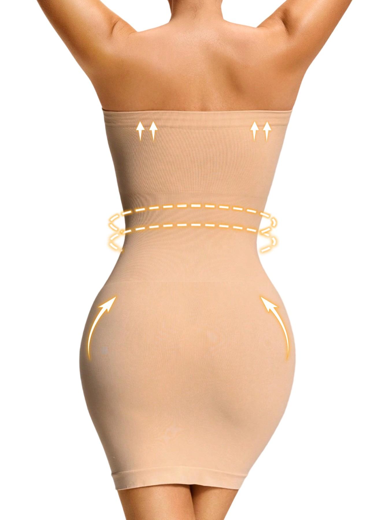 Seamless Strapless Shapewear Slip Dress, Waist Tummy Control Body Shaper, Casual Y-Type Design, All Seasons, Plain Surface, Regular Length