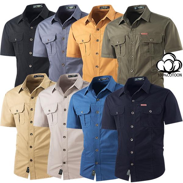 Men’s 100% Cotton Short Sleeve Work Shirts, Multi-color Button-Down Utility Tops, Breathable Casual Summer Outfits for Rugged Mensfashion Style