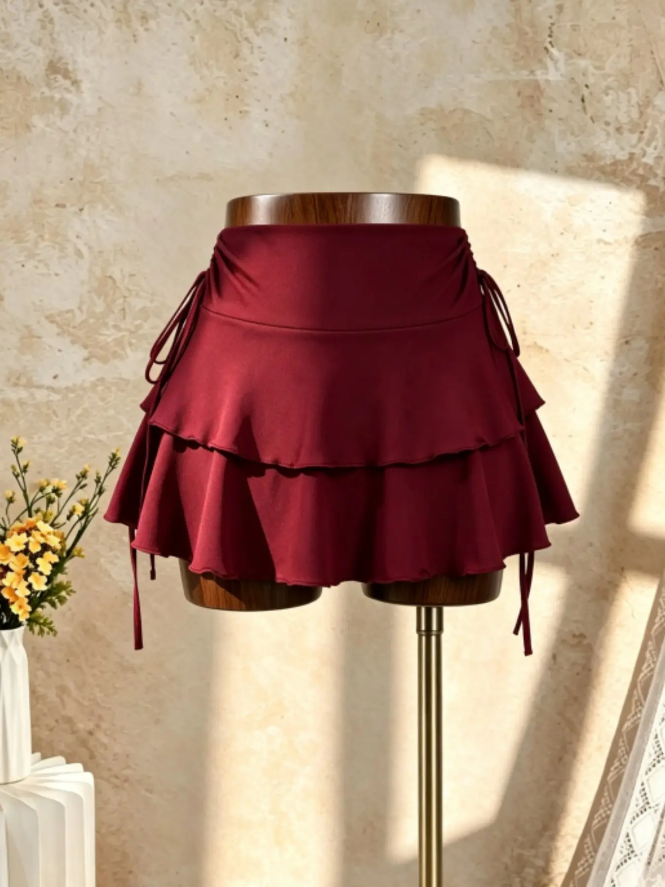 Women's Solid Color Ruffle Hem Tie Side Skirt, Casual Fashion Layered Skirt for Daily Wear, Ladies Summer Bottoms
