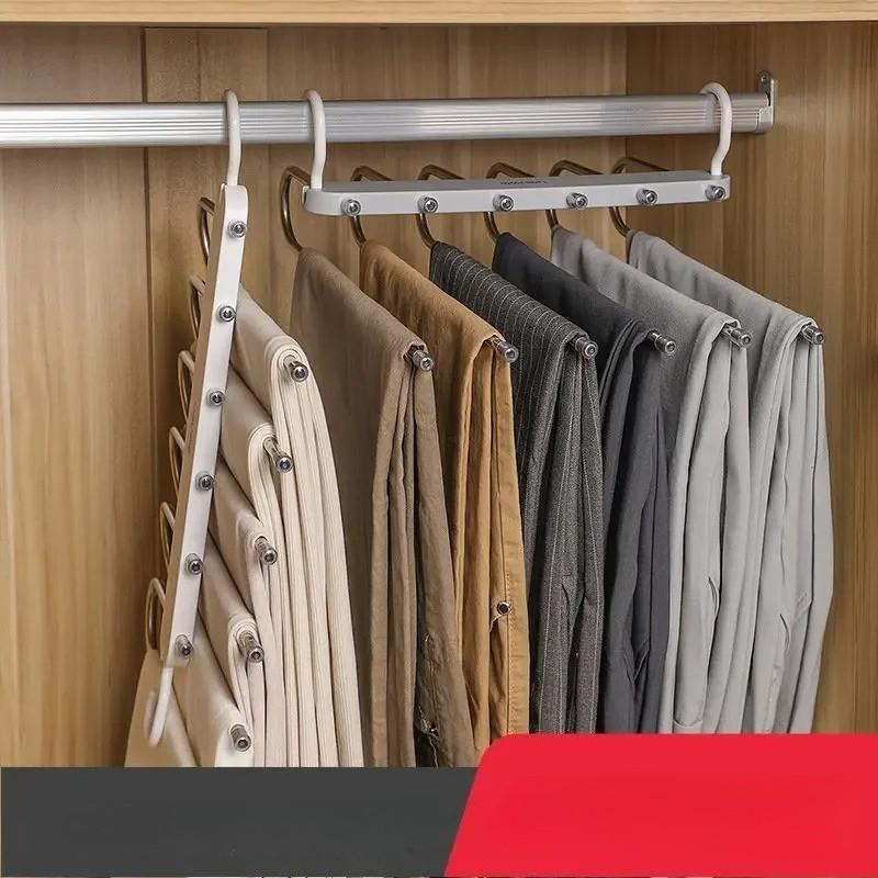 Six-Layer Multifunctional Clothes Hanger, Space-Saving Foldable Hanger for Jeans Scarves Pants, Closet Storage Organization