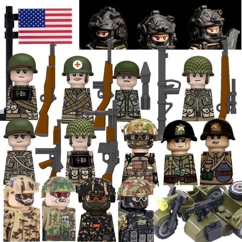 2026 Hot selling toys WWII Military Theme US Cavalry Officer Special Forces Mini Bricks Building Sets, ABS Plastic Gun & Helmet Accessories, Compatible Parts Toy Gifts S37 Internet-famous toy