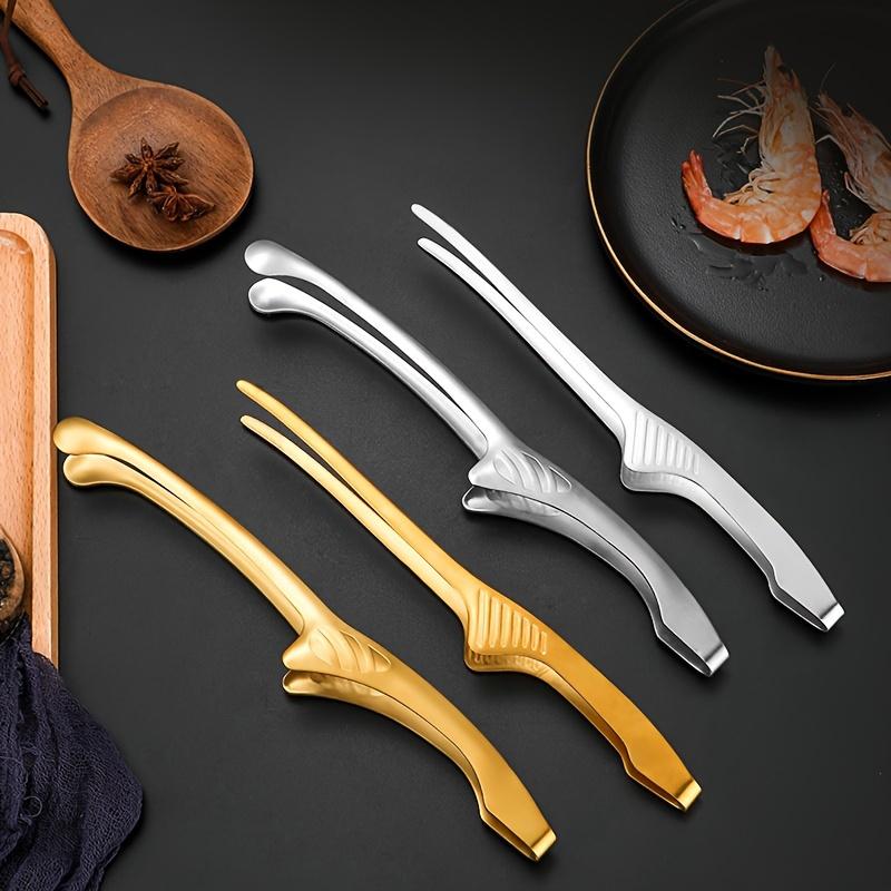 2pcs Stainless Steel Barbecue Tongs, Silver Color and, Pointed and Round Tips, Korean Cuisine Food Clips, Bread Dessert Steak Grill Meat Clippers