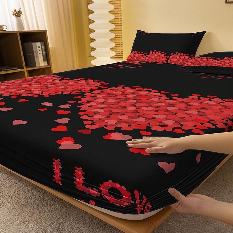 1PC Printed Fitted Sheet, Machine Washable, Soft & Comfortable, Anti-Slip & Non-Curl Design, Warm & Skin-Friendly for All Seasons, Festive Home Decor, Soft Breathable Sheet (No Pillowcase Included)