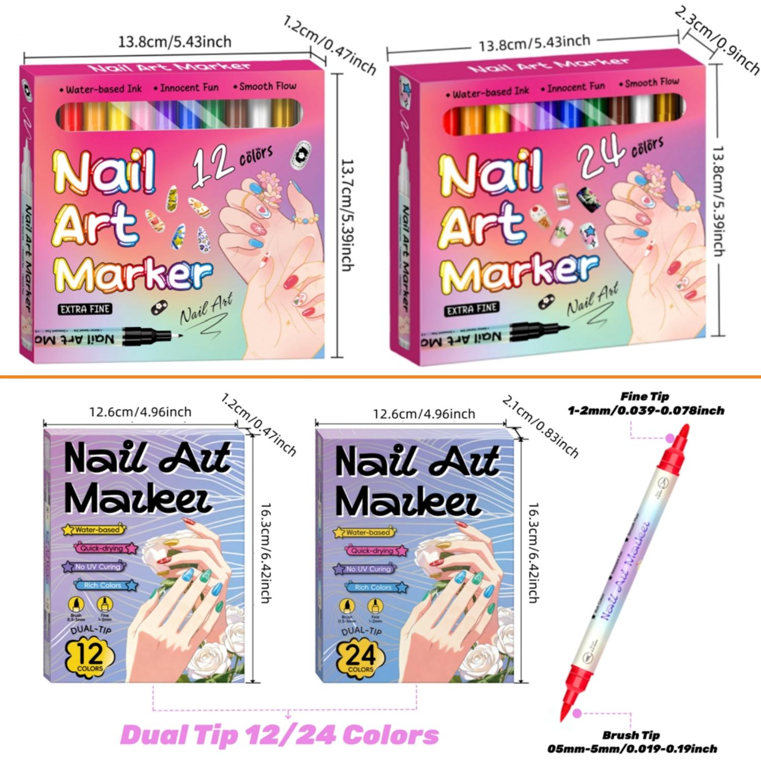 12/24 Color Nail Art Pens, 0.5 MM Precision Tip Nail Polish Pens Set Drawing Painting Point Liner Acrylic Painted Pen Beginner Manicure Kit, Waterproof and Quick-drying Nail for DIY Nails Art Design Manicure Tools, Multicolor