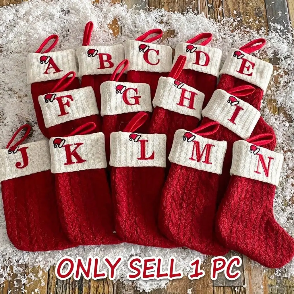 Knit Monogram Christmas Stockings，Christmas Stockings Small Xmas English Letters Hanging Stockings Christmas Socks Double Sided Fireplace Hanging Stockings for Christmas Party Decoration New Year Party Gift Favors Supplies，Personalized Initial Christmas S