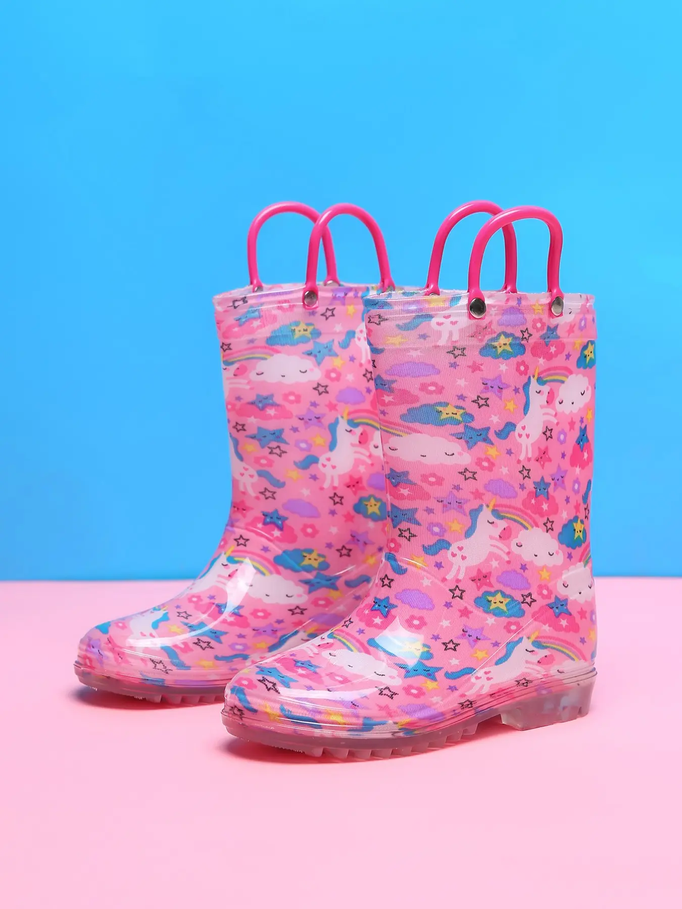 Girls Cute Unicorn Flamingo Print Kids Rain Boots, Waterproof Rubber Shoes, Non-Slip Wear-Resistant, Outdoor Rainy Daily Play, Footwear Boot