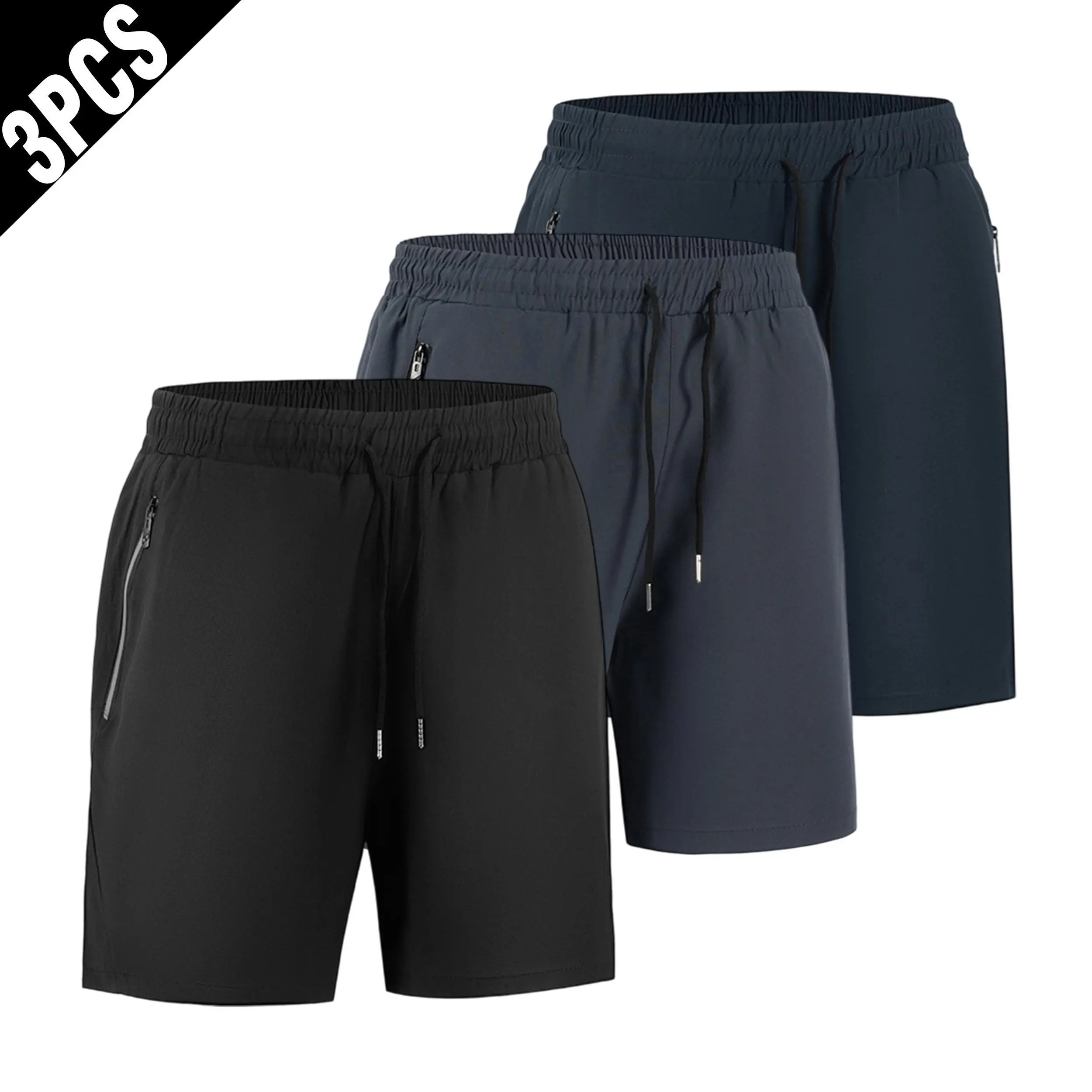 3 Pack Men Zipper Pocket Quick Dry Athletic Shorts, Drawstring Elastic Waist Loose Fit Lightweight Breathable Summer Casual Running Workout Outdoor Beach Shorts Multipack cargo men's casual cargo short fitness active indoor casual short sport style lounge