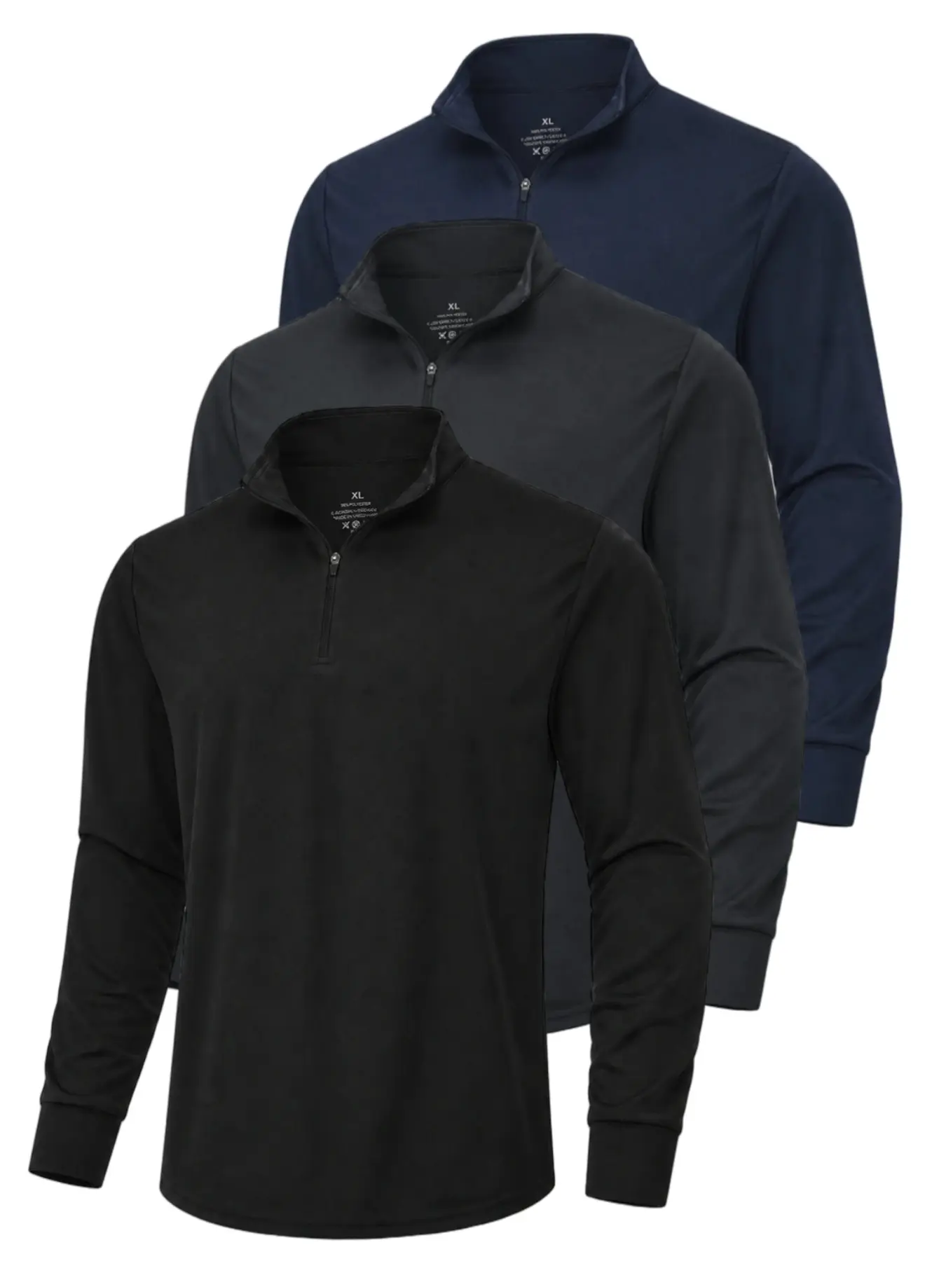 3 Pack Men's Quarter-Zip Pullover Top Quick Dry Long Sleeve Mock Neck T-Shirt Lightweight Sports Athletic Causal Daily Wear
