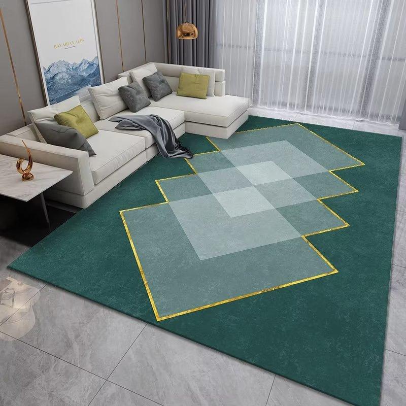 Luxury Emerald Green Gold Geometric Marble Flannel Area Rug - Modern Abstract Line Pattern Soft Mat for Living Room, Non-Slip Home Decor#EmeraldGreenRug #GoldGeometricMat #MarbleAbstractDecor #ModernCarpet #NonSlipFlannelRug