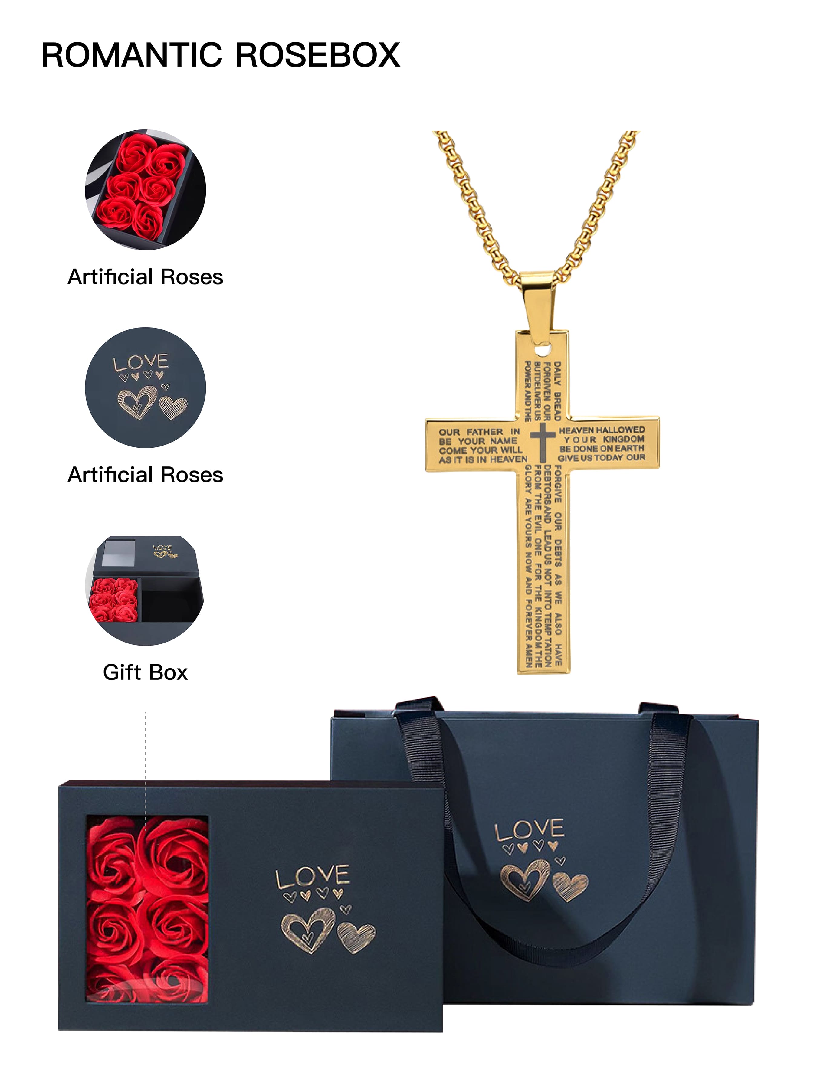 Stainless Steel Cross Pendant Necklace with Bible Verse Engraving, Unisex Jewelry with 24 Inch Chain, Perfect Gift for Any Occasion