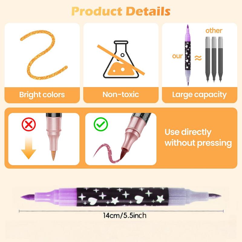 24/48/72/96 Colors Glitter Effect Brush Markers,Dual Tip Dual Color 1-5mm Soft Brush Shimmer Marker for Doodle Writing, Glitter Art Crafts Adults DIY Crafts Greeting Christmas Cards Making, Art Supplies