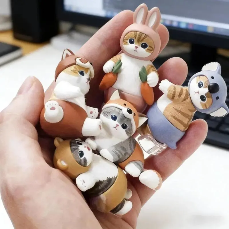 In Stock Mofusand Cute Cat Wearing Rabbit  Cover Blind Box  Model Toy Doll Desktop Ornament Healing Home Decor Ornamentss  Gift